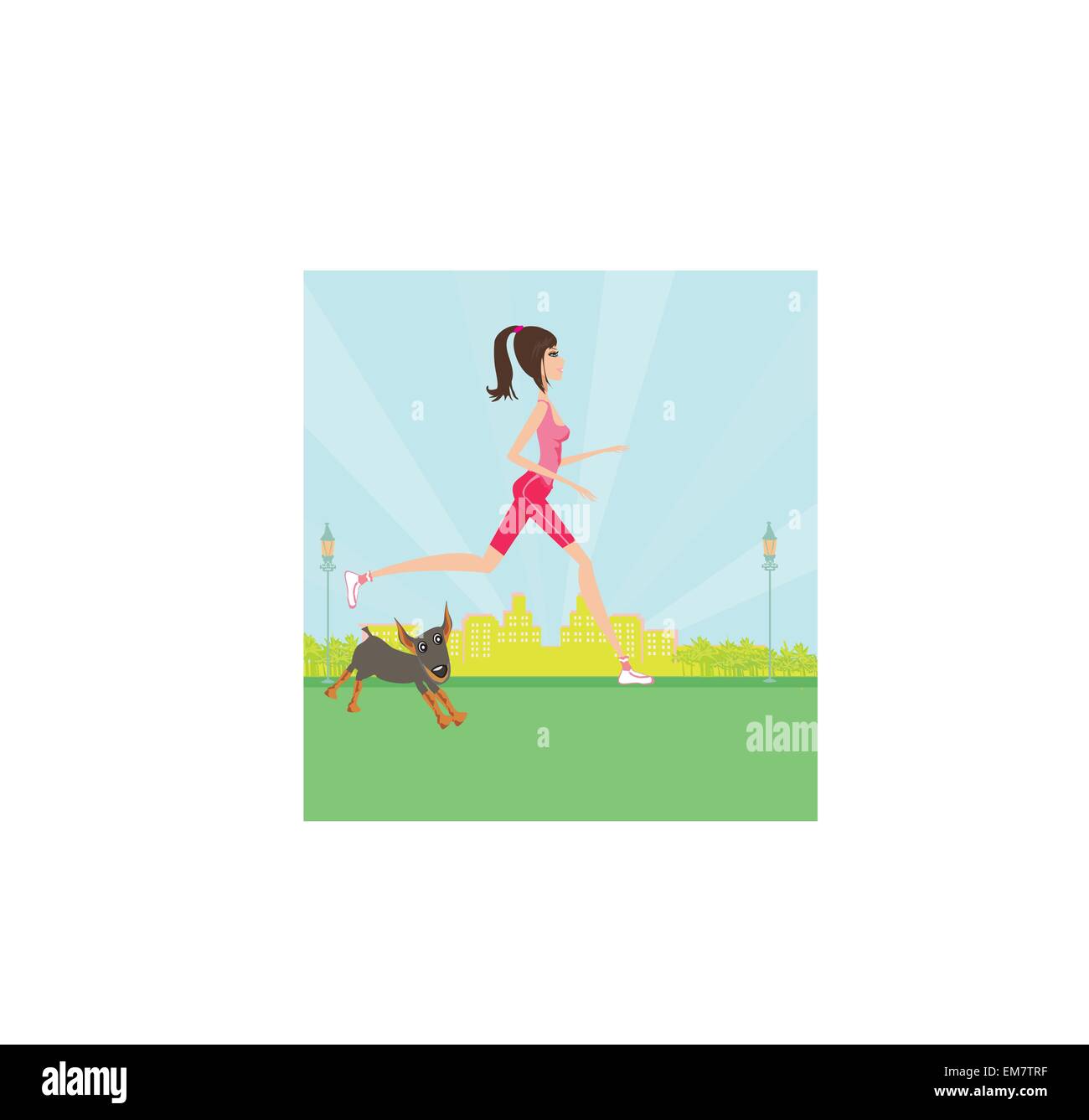 Jogging girl with her dog Stock Vector Image & Art - Alamy
