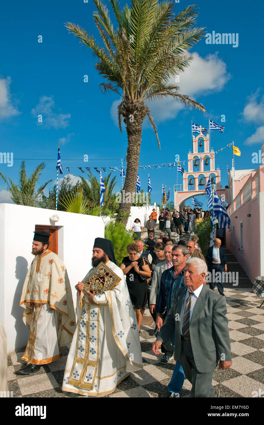 Griechenland, Kykladen, Santorini, Karterados, Kirche Agios Christodoulos, Kirchenfest Stock Photo