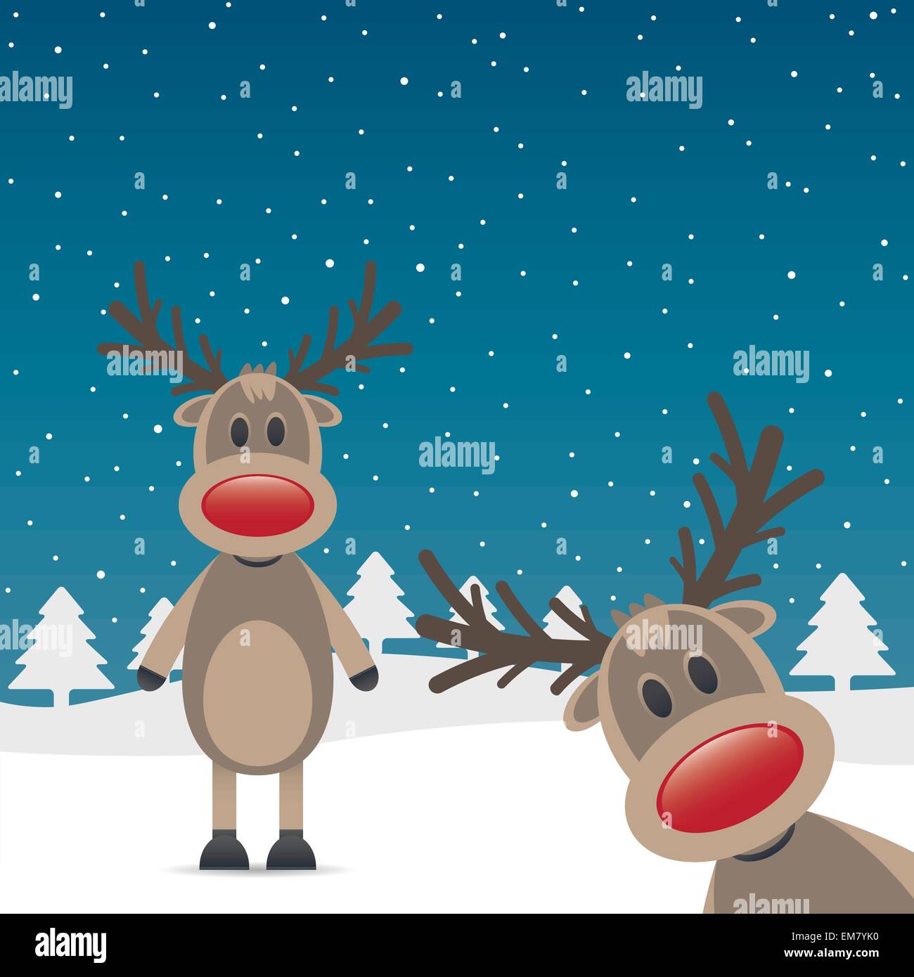 two rudolph reindeer red nose Stock Vector