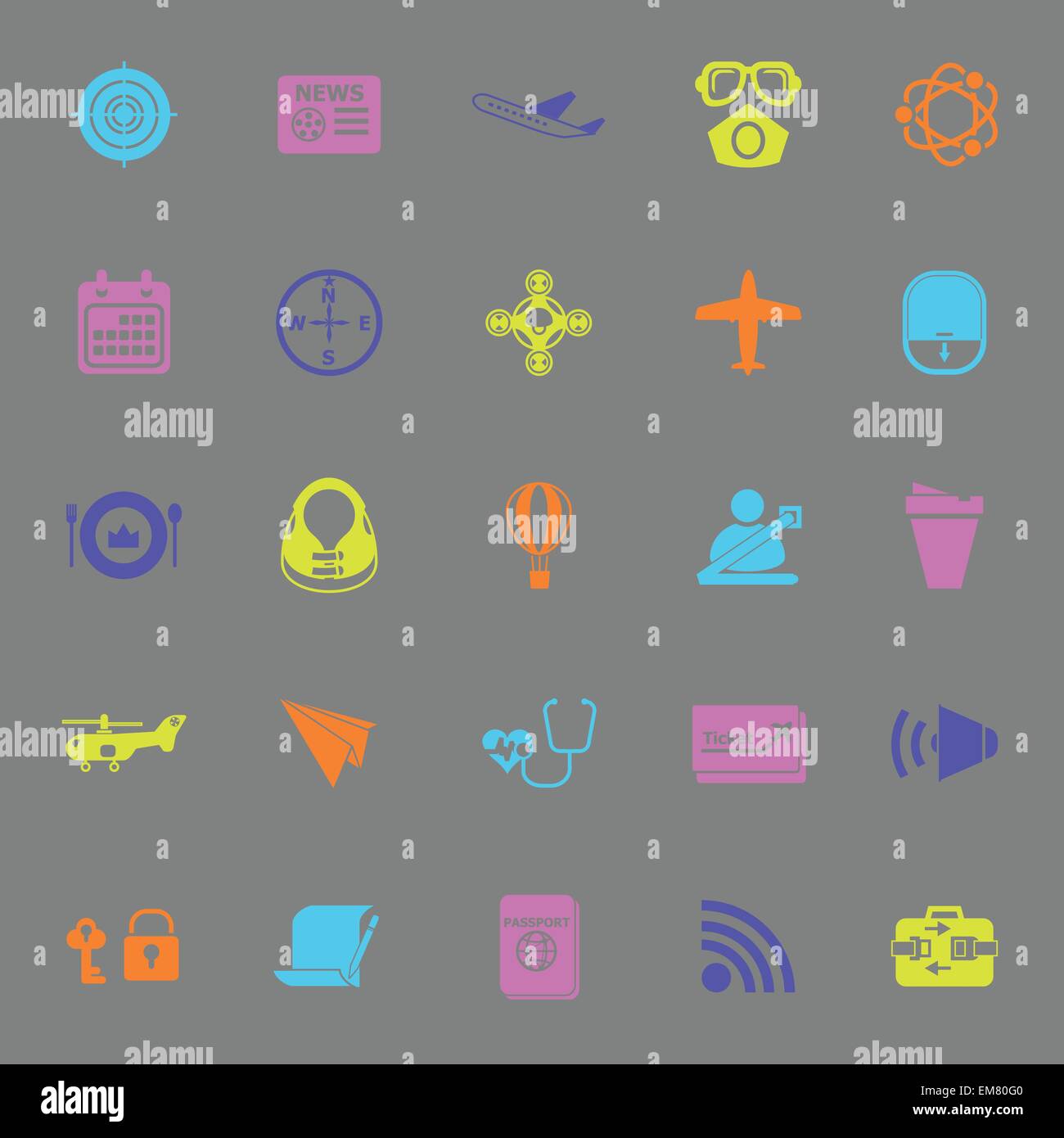 Air transport related color icons on gray background, stock vector Stock Vector