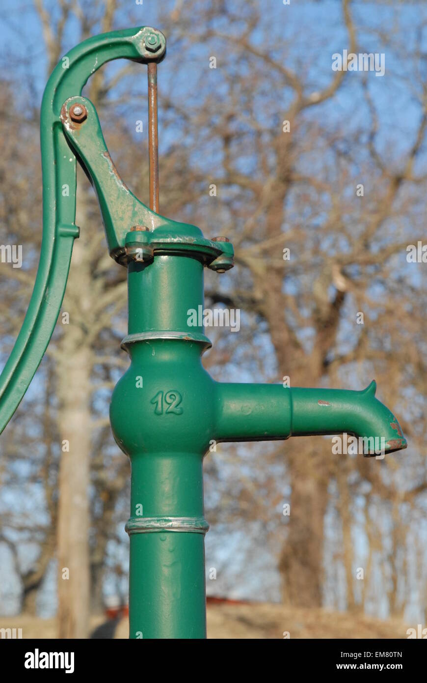 Old manual water pump,self supply of water. Stock Photo