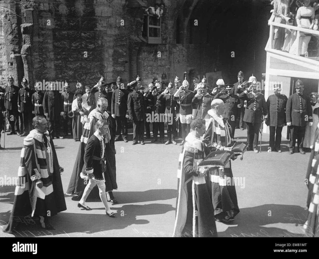Prince Edward walking in the procession at his Investiture as the Prince of Wales at Carnarvon Castle 14th July 1911 Stock Photo