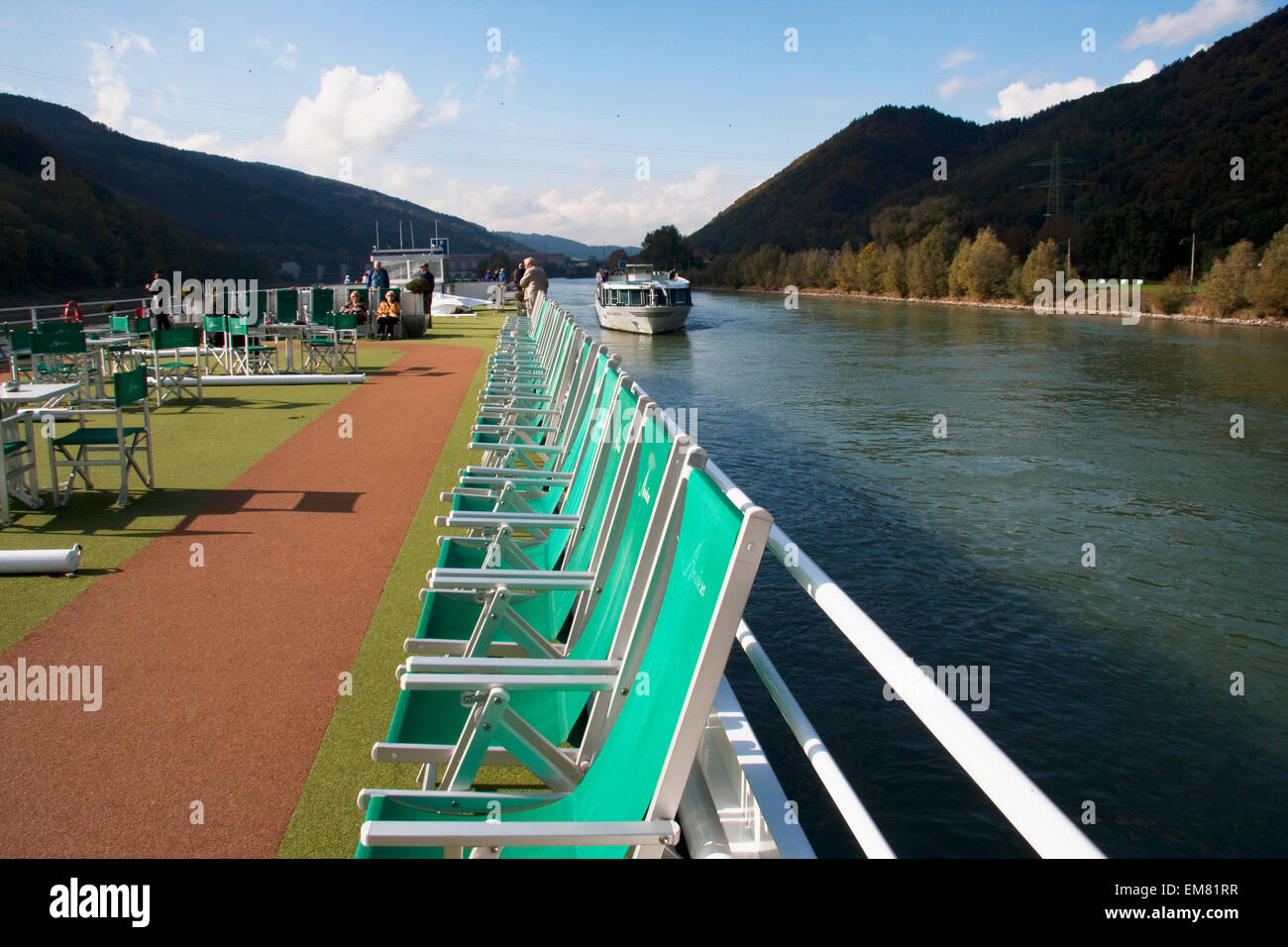 Amadeus Symphony Cruise boat on the Danube River near Jochenstein, Upper Austria, Austria Stock Photo