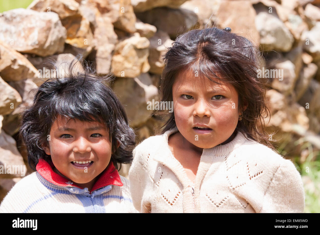 Girls, Jatun Yampara Indigenous Community, Chuquisaca Department, Bolivia Stock Photo