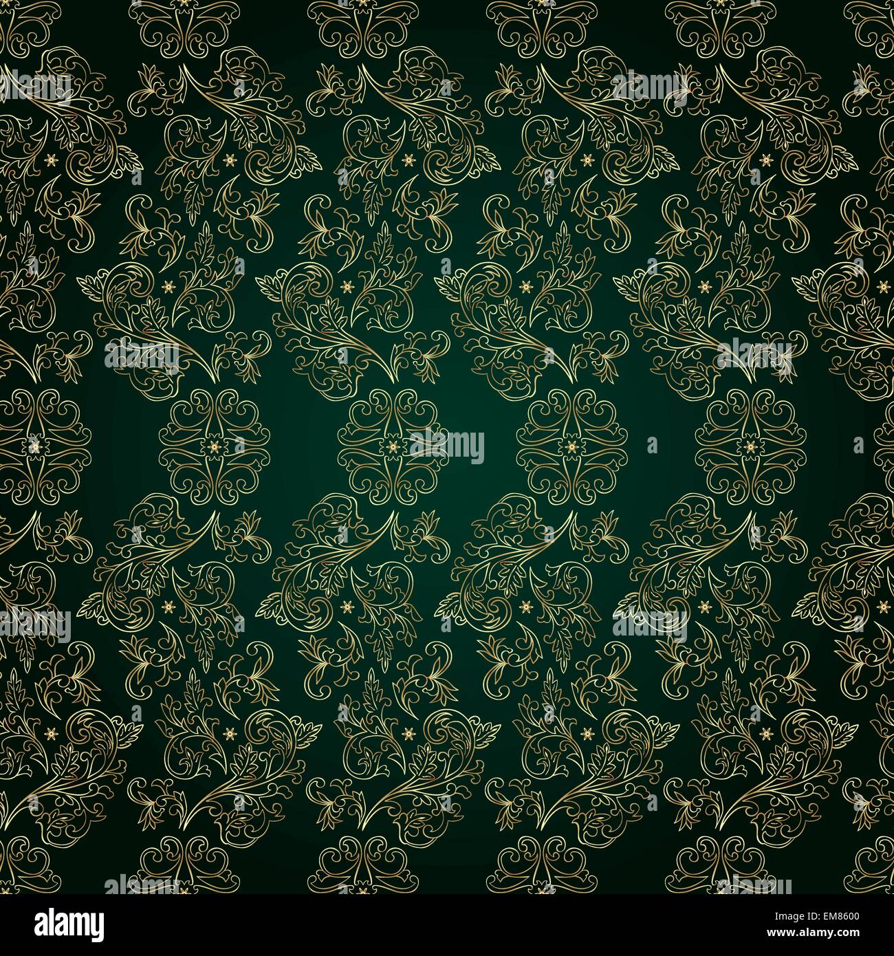 Floral vintage seamless pattern on green background Stock Vector