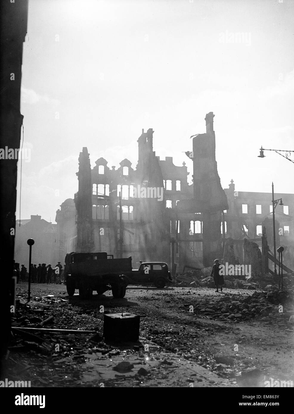 Swansea as dawn breaks after three night blitz attack by the German luftwaffe in World War Two. February 1941. Stock Photo