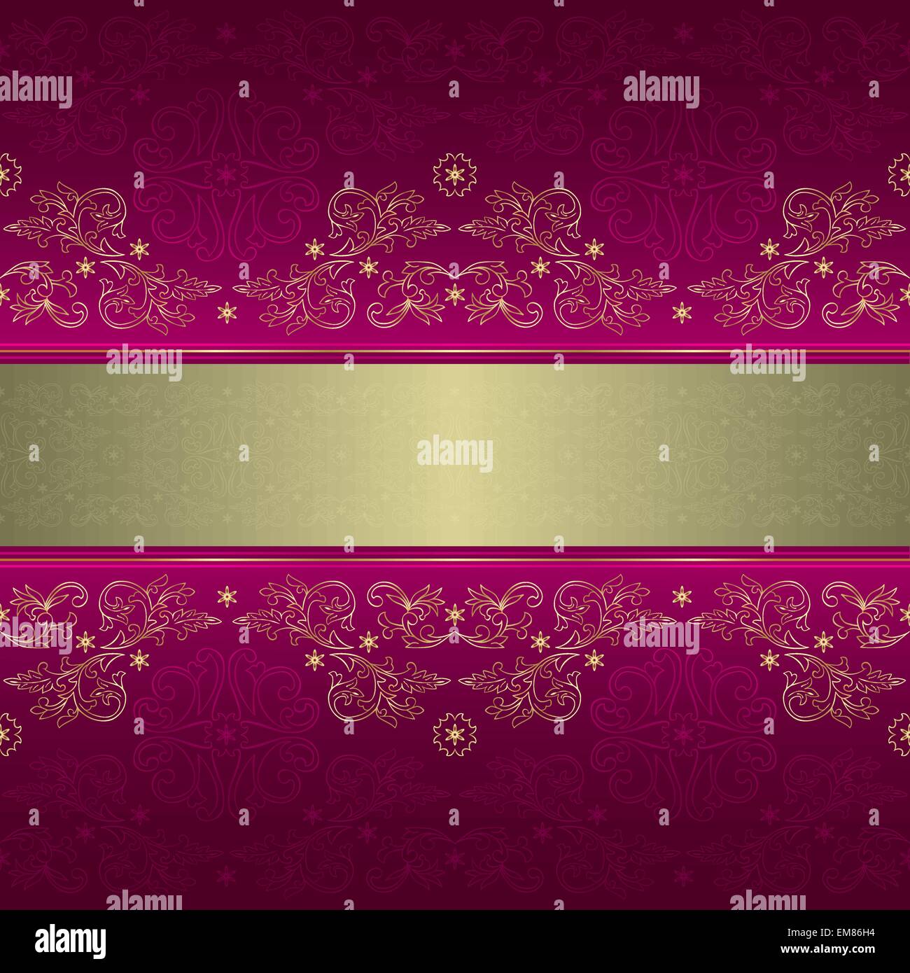 Template with ornate floral seamless pattern on a pink backgroun Stock Vector