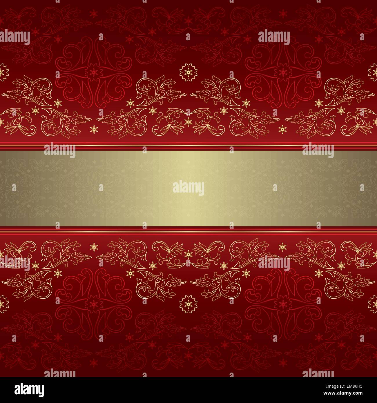 Template with ornate floral seamless pattern on a red background Stock Vector