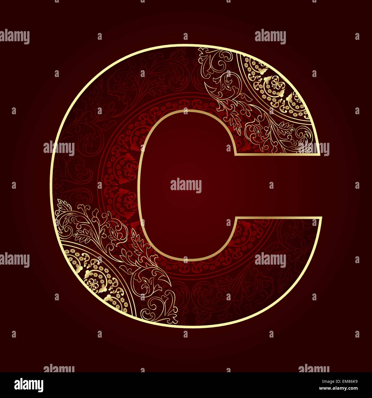 Vintage alphabet with floral swirls, letter C Stock Vector