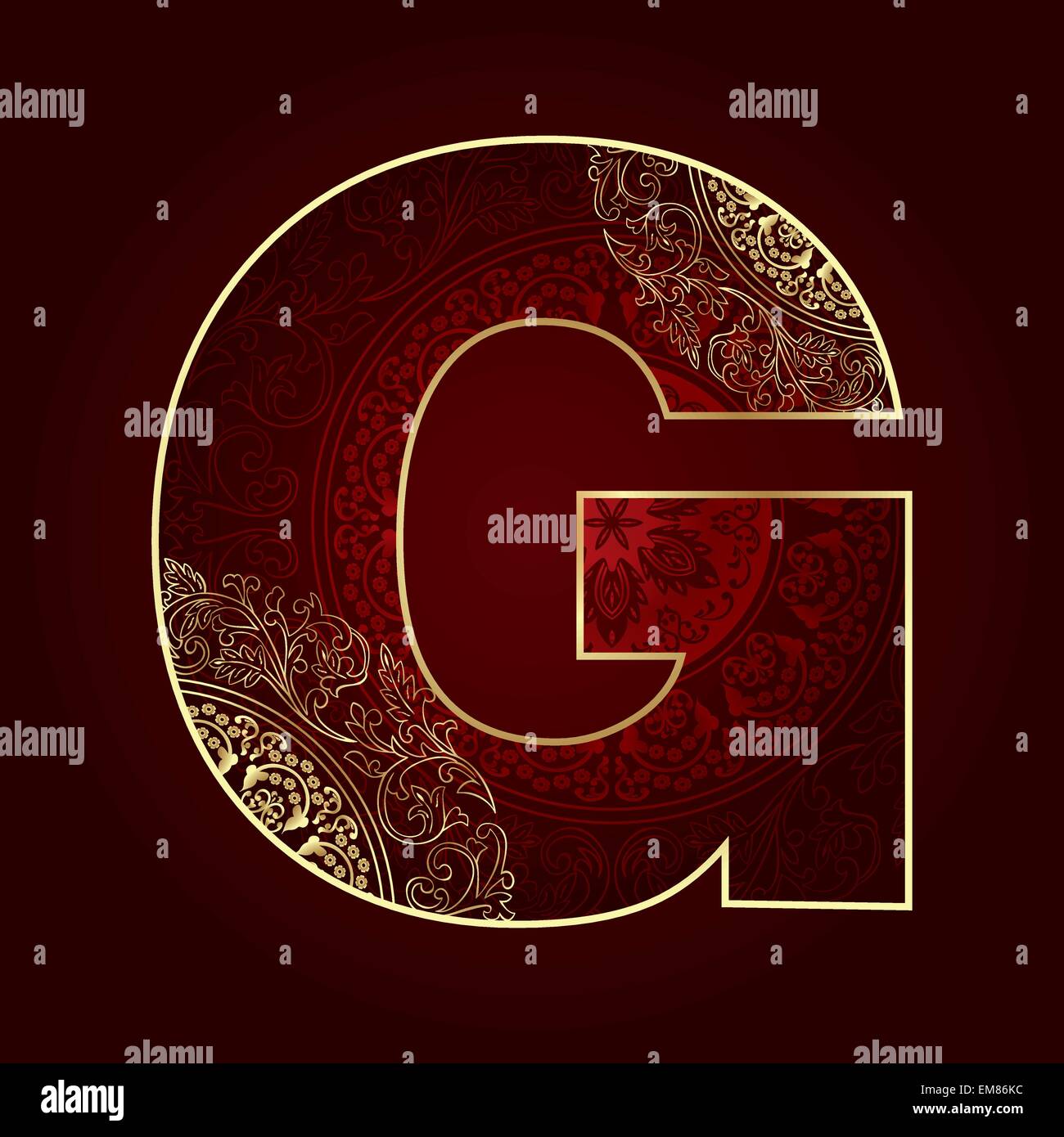 Vintage alphabet with floral swirls, letter G Stock Vector