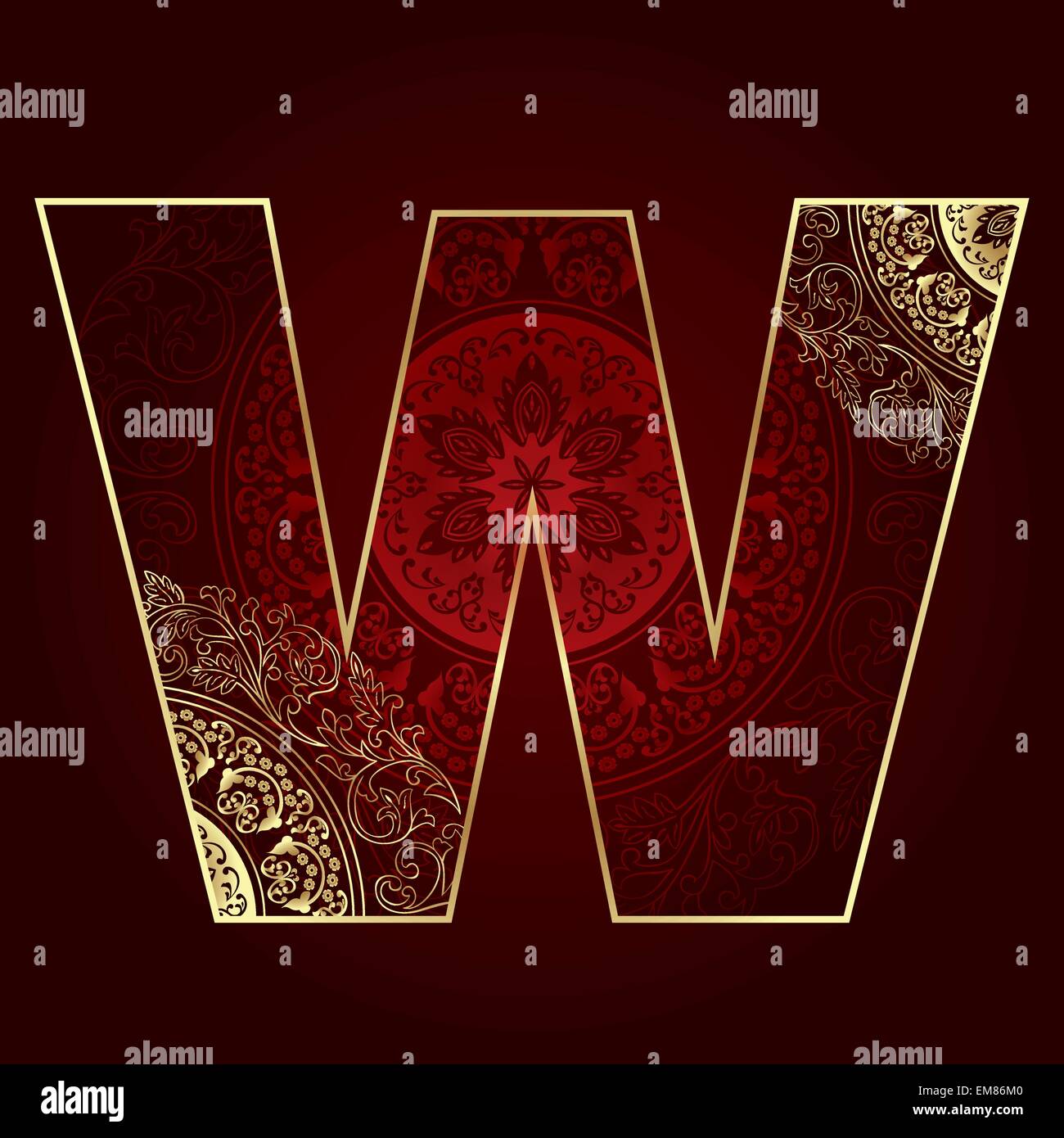 Vintage alphabet with floral swirls, letter W Stock Vector