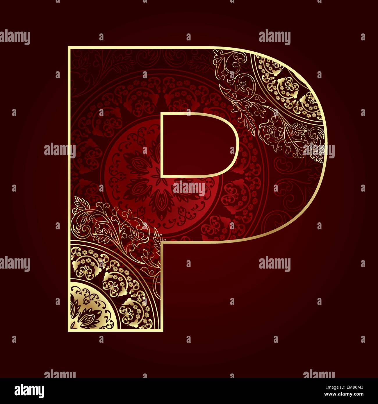 Vintage alphabet with floral swirls, letter P Stock Vector