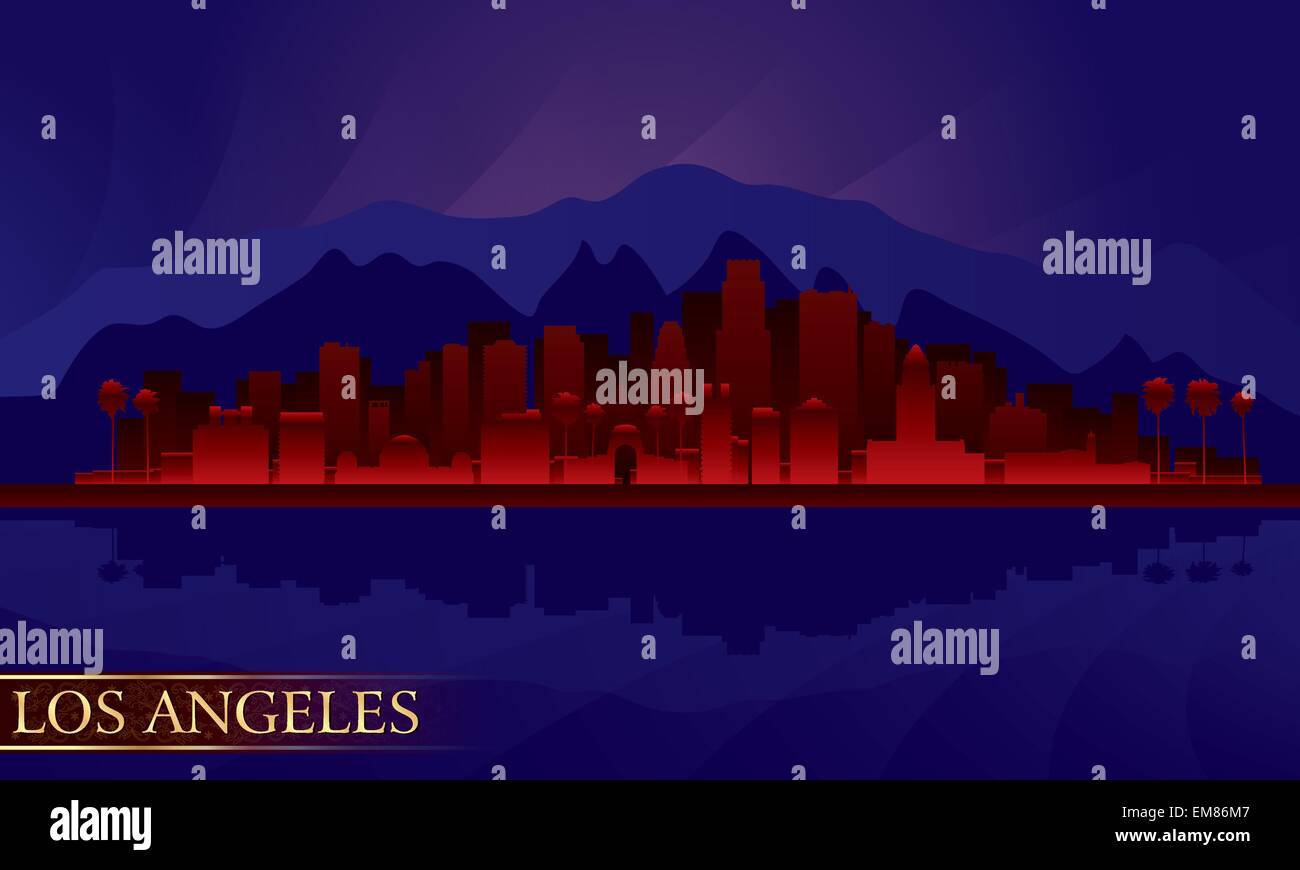 Los Angeles night city skyline detailed silhouette Stock Vector Image ...