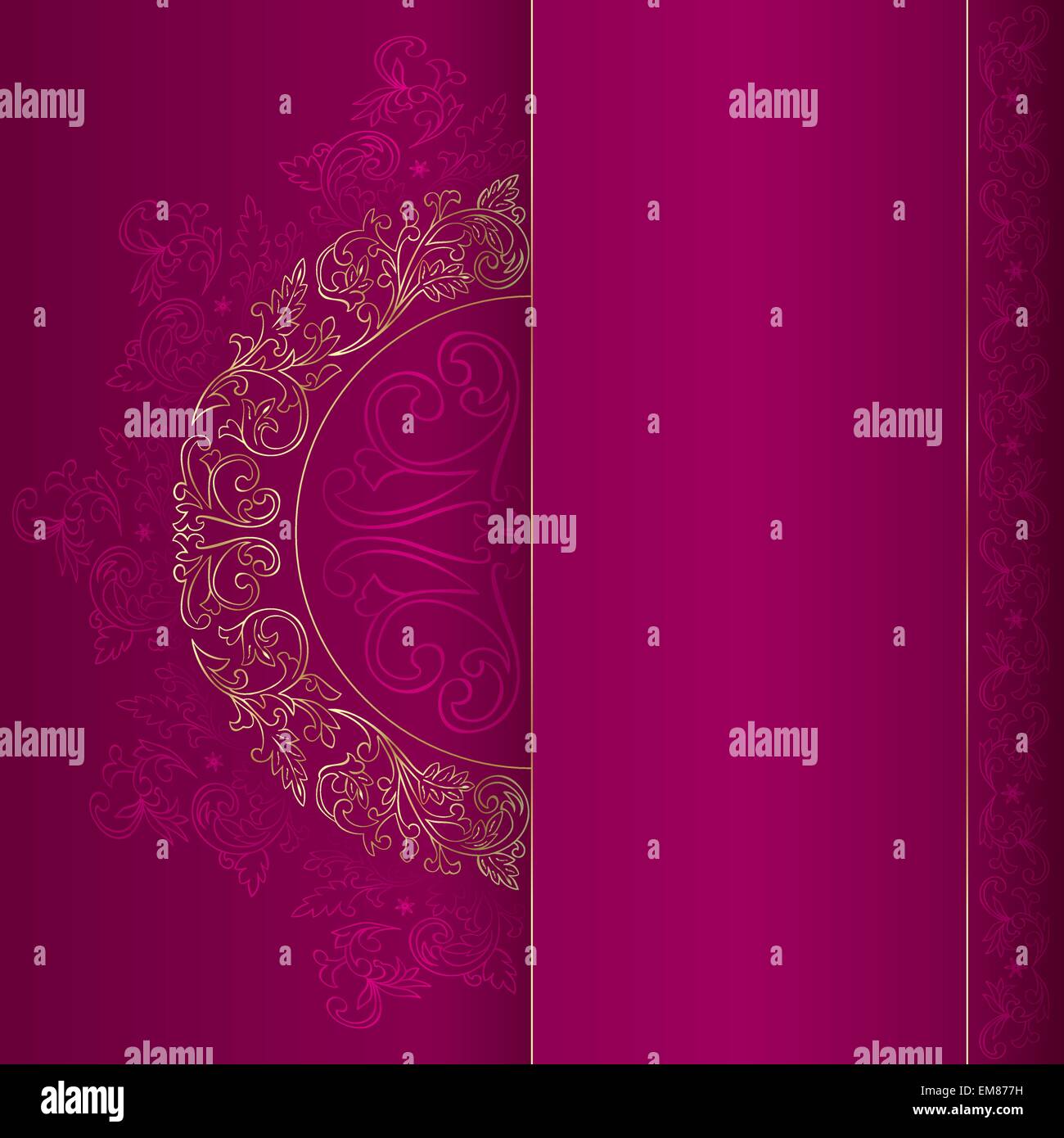 Gold vintage floral patterns on pink background Stock Vector
