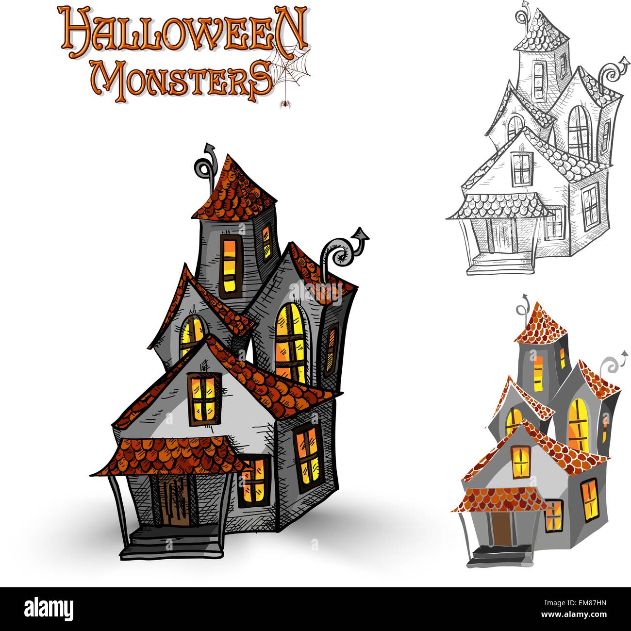 Halloween monsters haunted house illustration EPS10 file Stock Vector