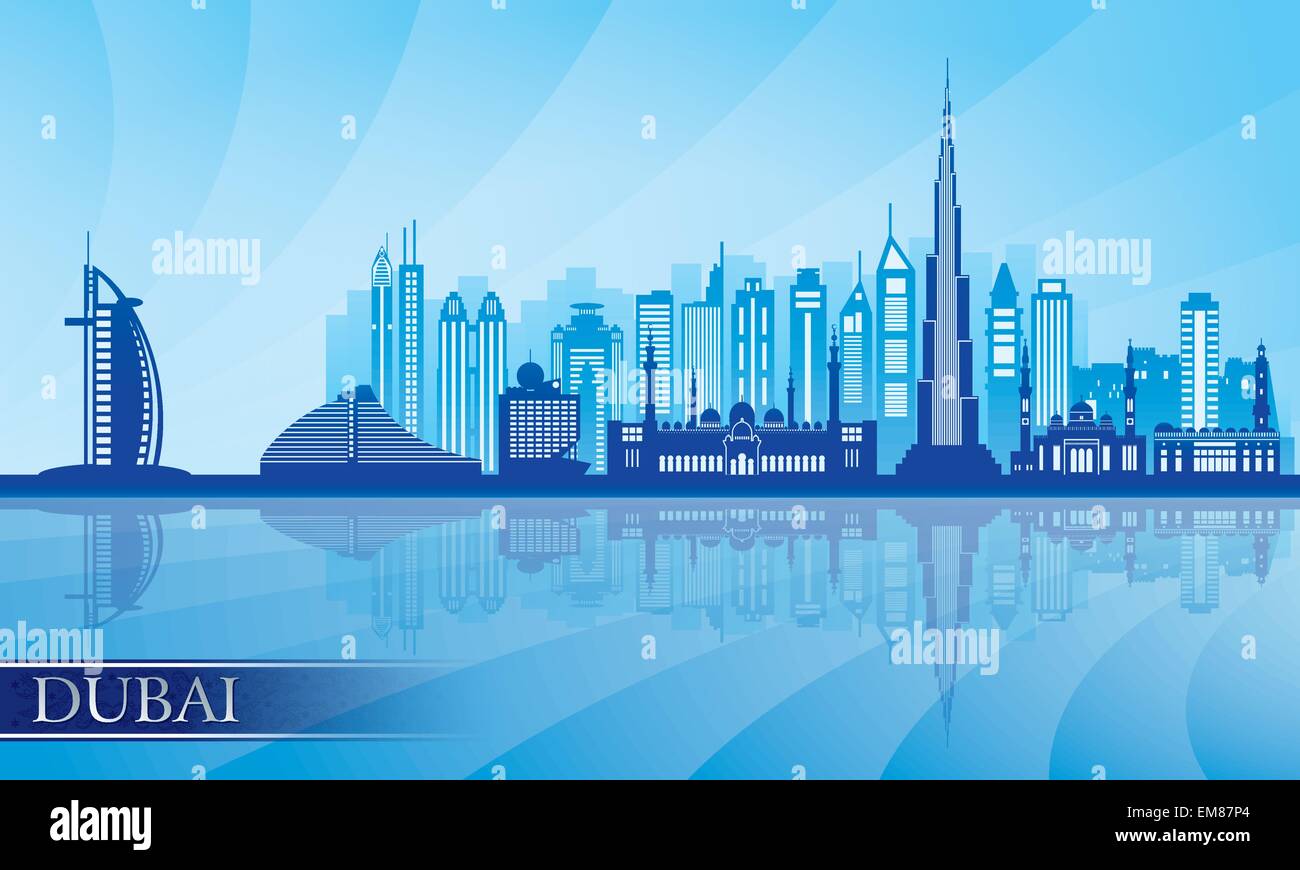Dubai city skyline detailed silhouette Stock Vector