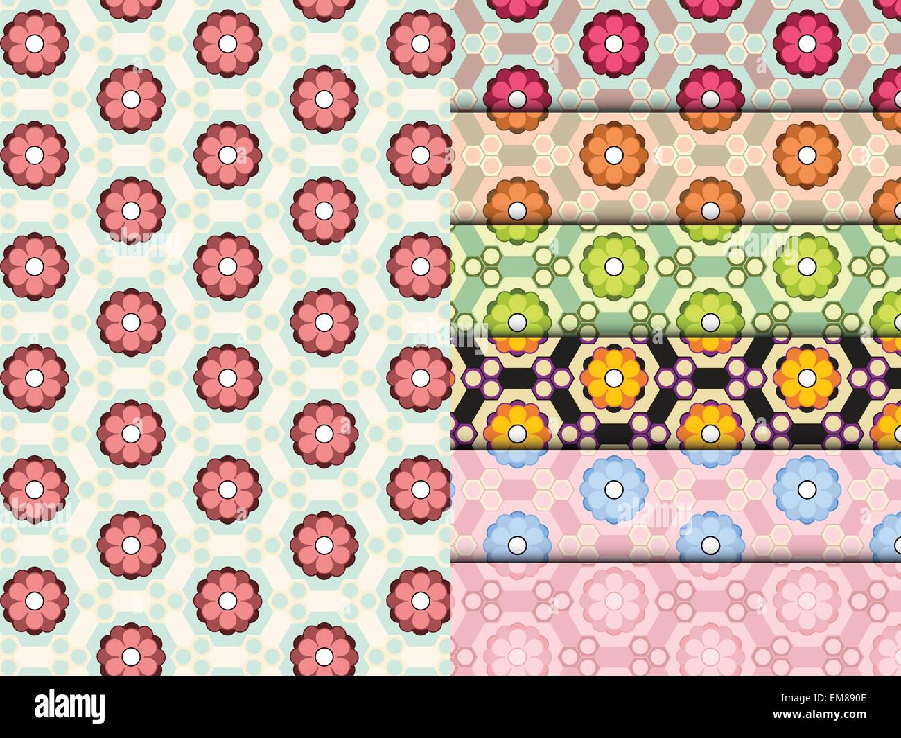 Seamless Flower Pattern Colorful Set Vector Stock Vector