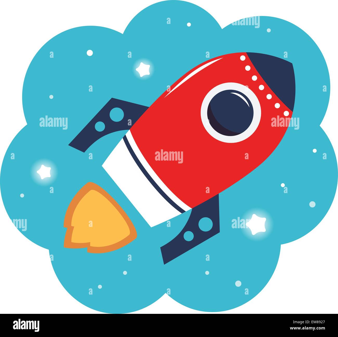 Colorful cartoon Rocket in space isolated on white Stock Vector Image ...