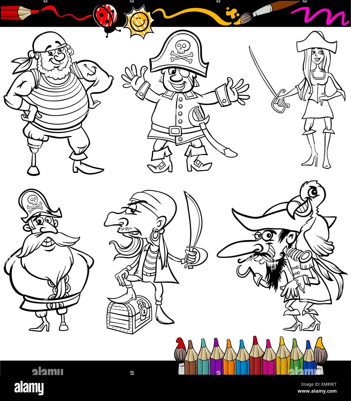 pirates cartoon set for coloring book Stock Vector Image & Art - Alamy