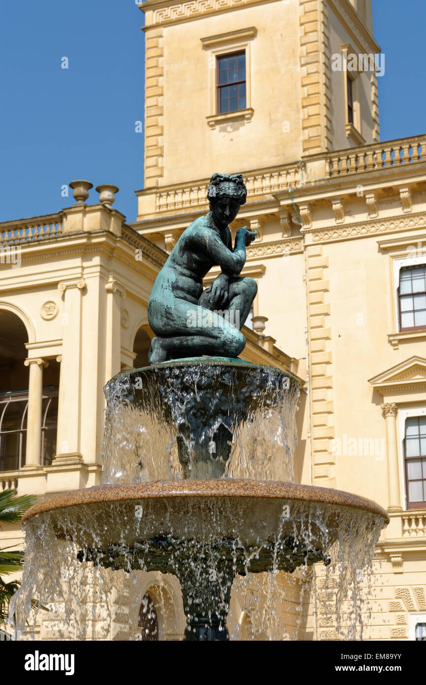 Fountain, with Running Water, Statue, Osborne House, Queen Victoria Residence, East Cowes, Isle of Wight, England, UK, GB. Stock Photo
