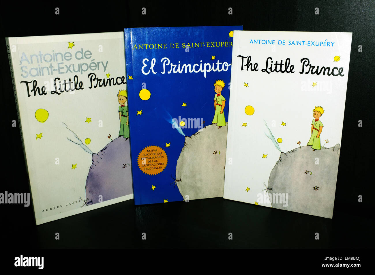 Three versions of The Little Prince one of the most read books in the world. Stock Photo