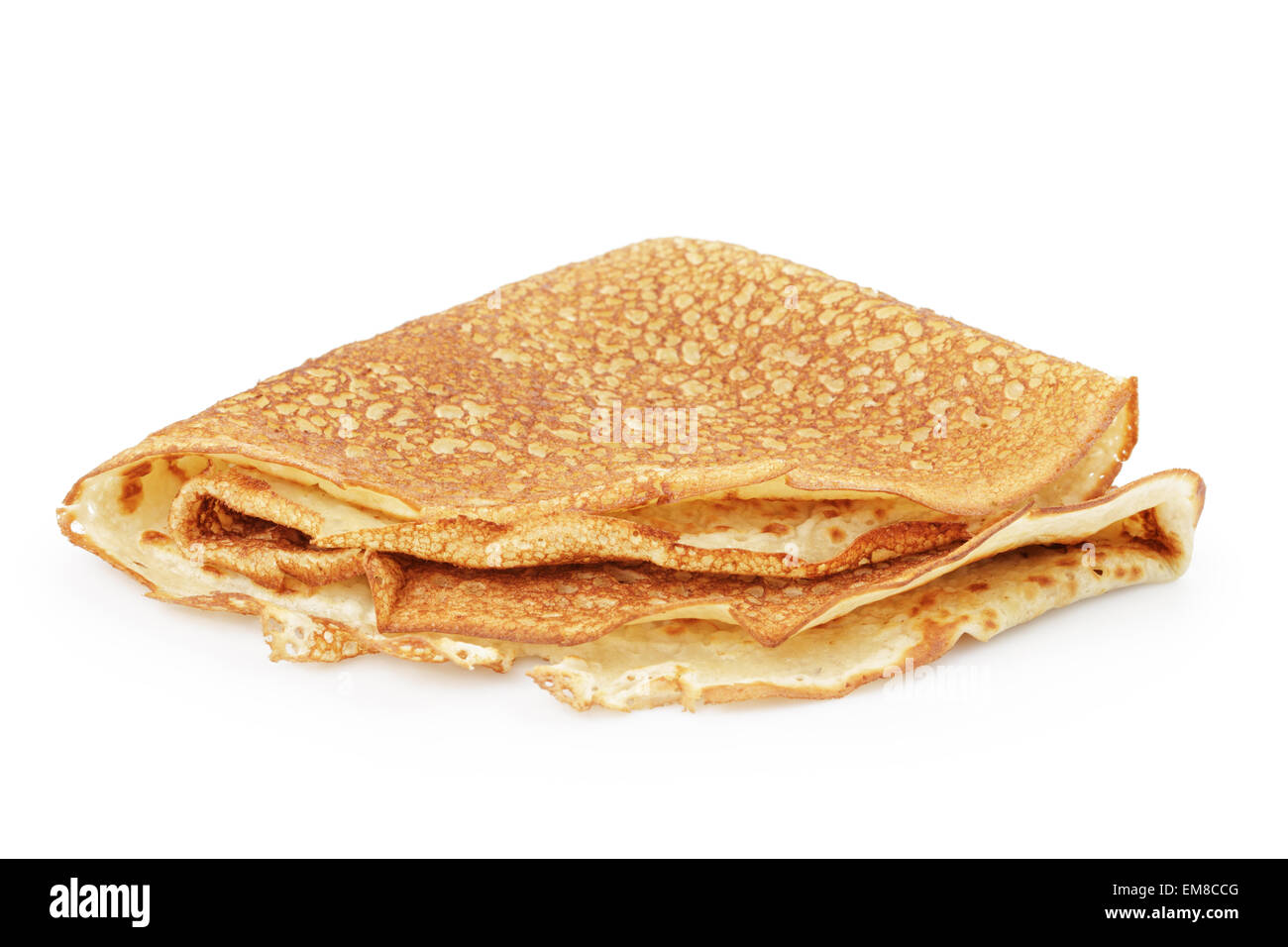 fresh hot blinis or crepes isolated on white Stock Photo