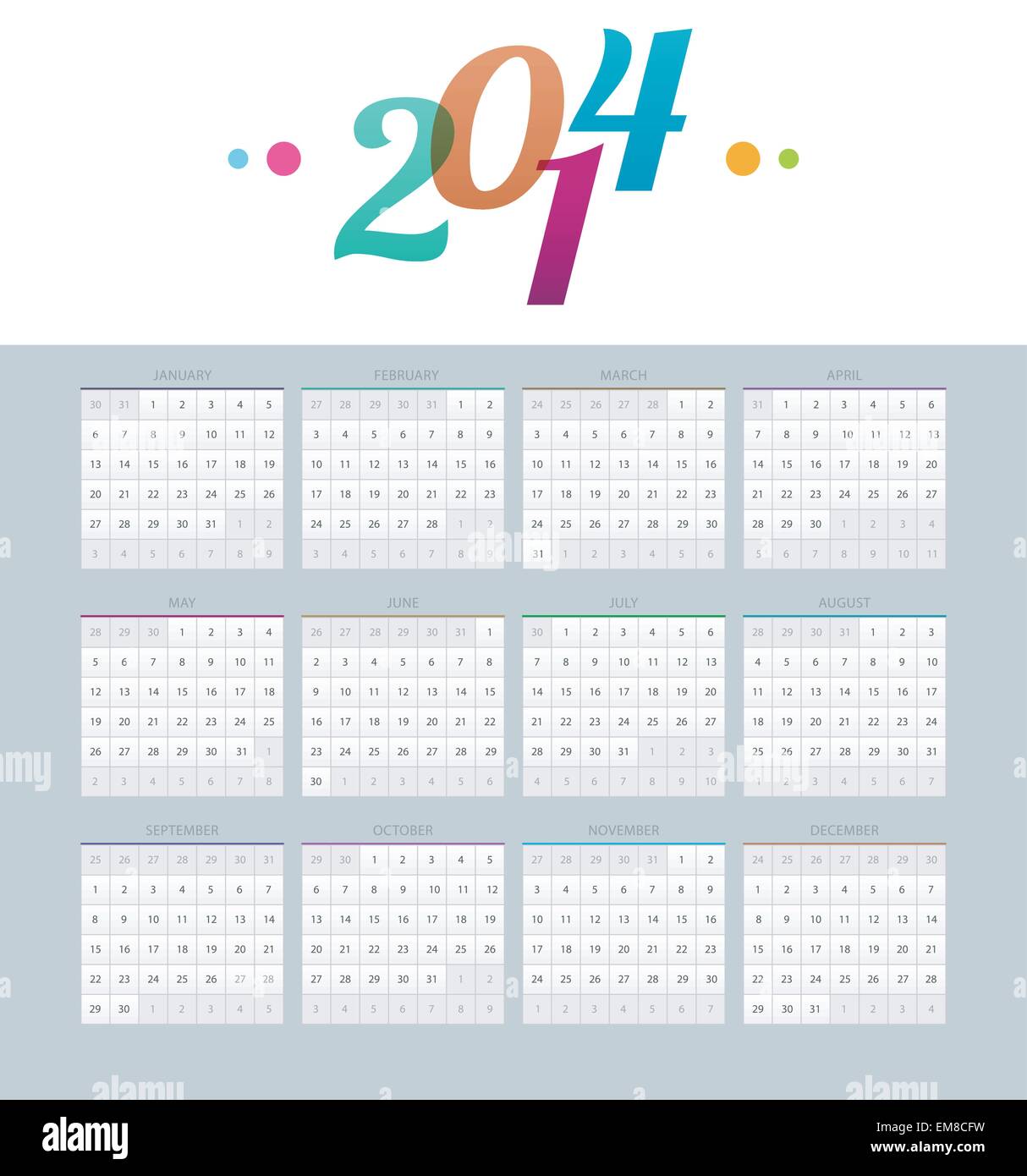 December 2014 calendar Stock Vector Images - Alamy