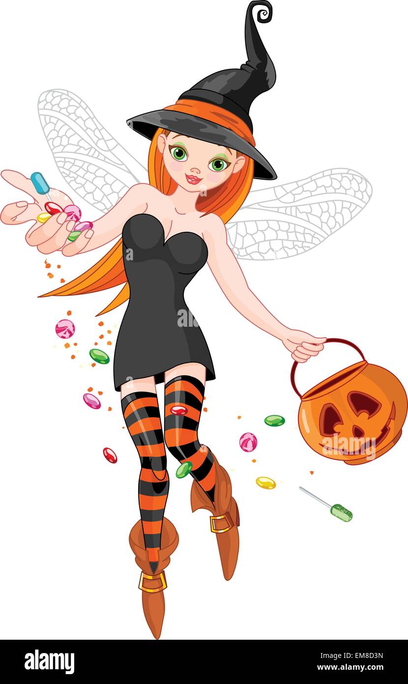 Trick or treating witch Stock Vector
