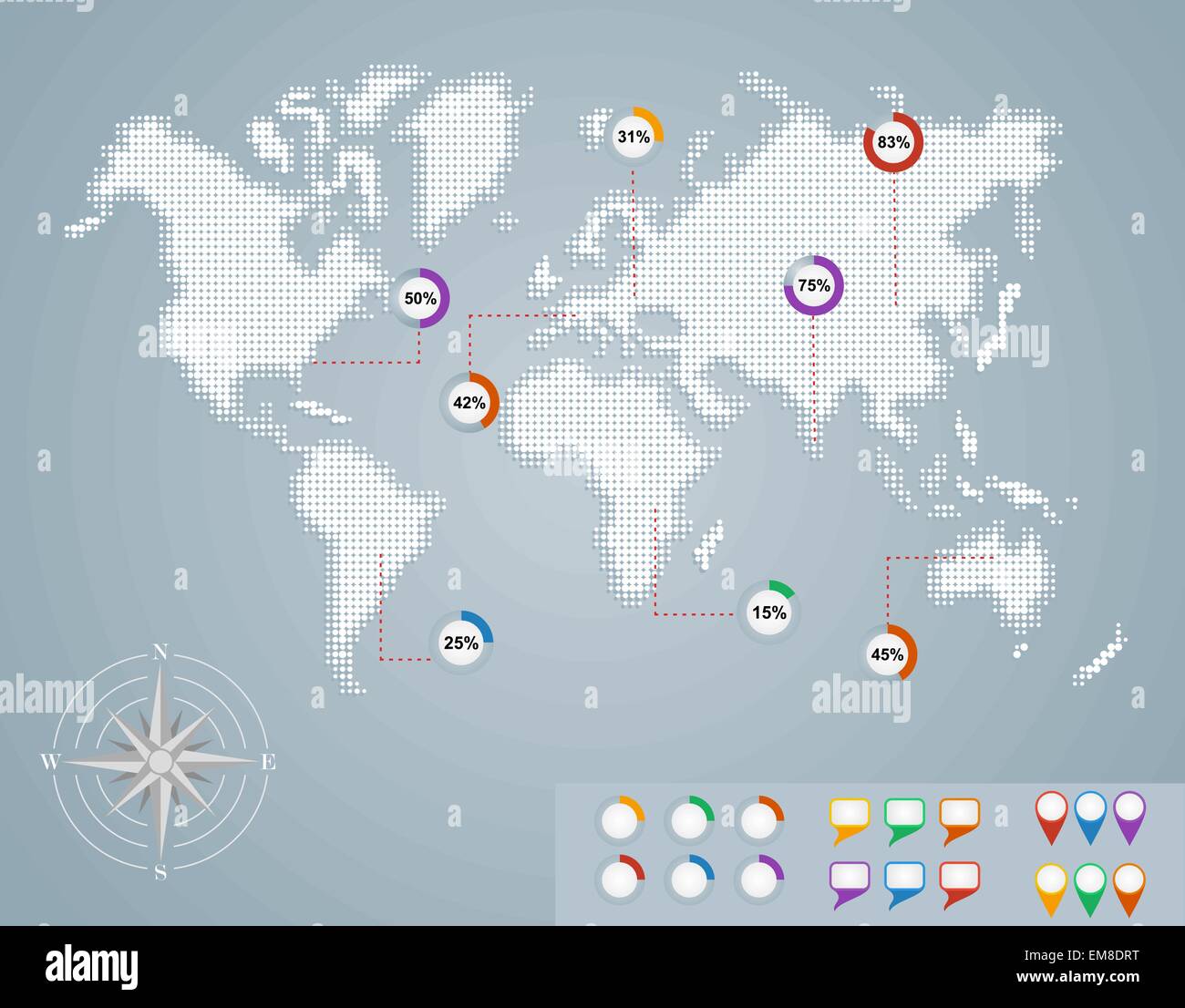 World map, circle percentage infographics EPS10 file. Stock Vector