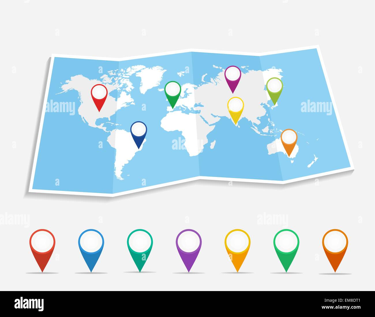 World map with geo position pins EPS10 vector file. Stock Vector