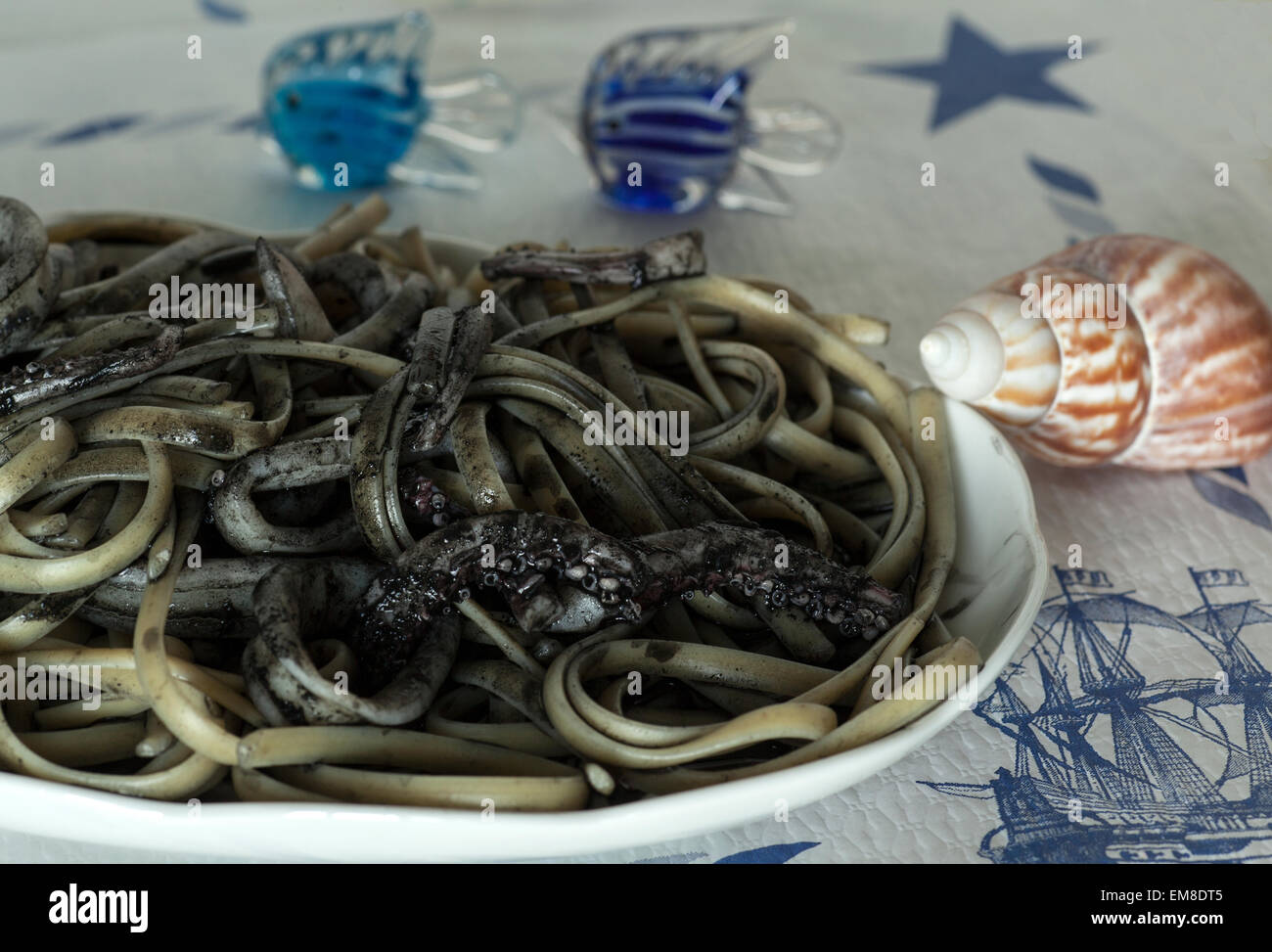 tipical venetian food: spaghetti at black of squid Stock Photo