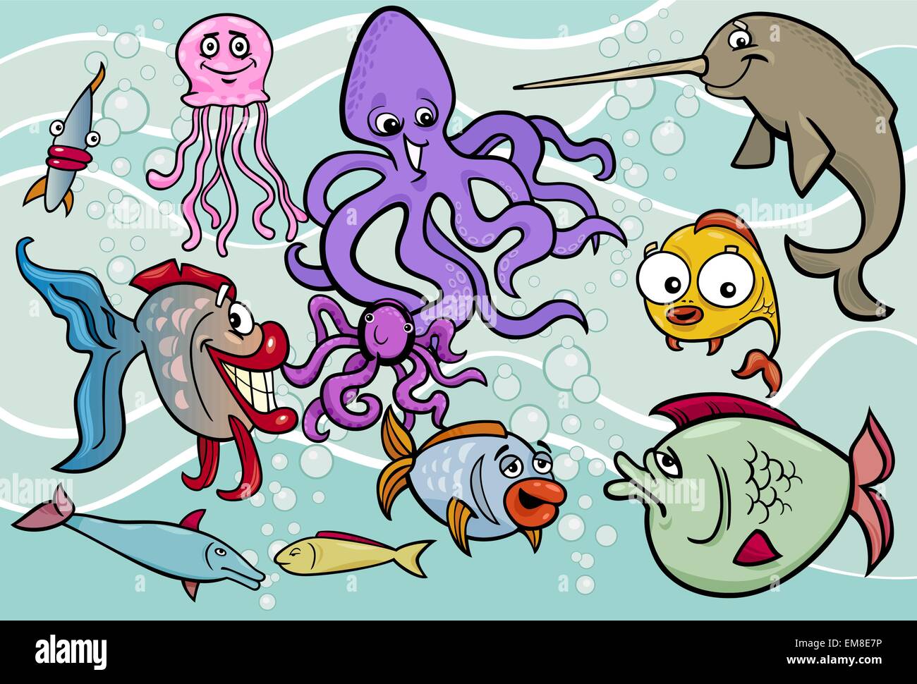 sea life animals group cartoon illustration Stock Vector Image & Art ...