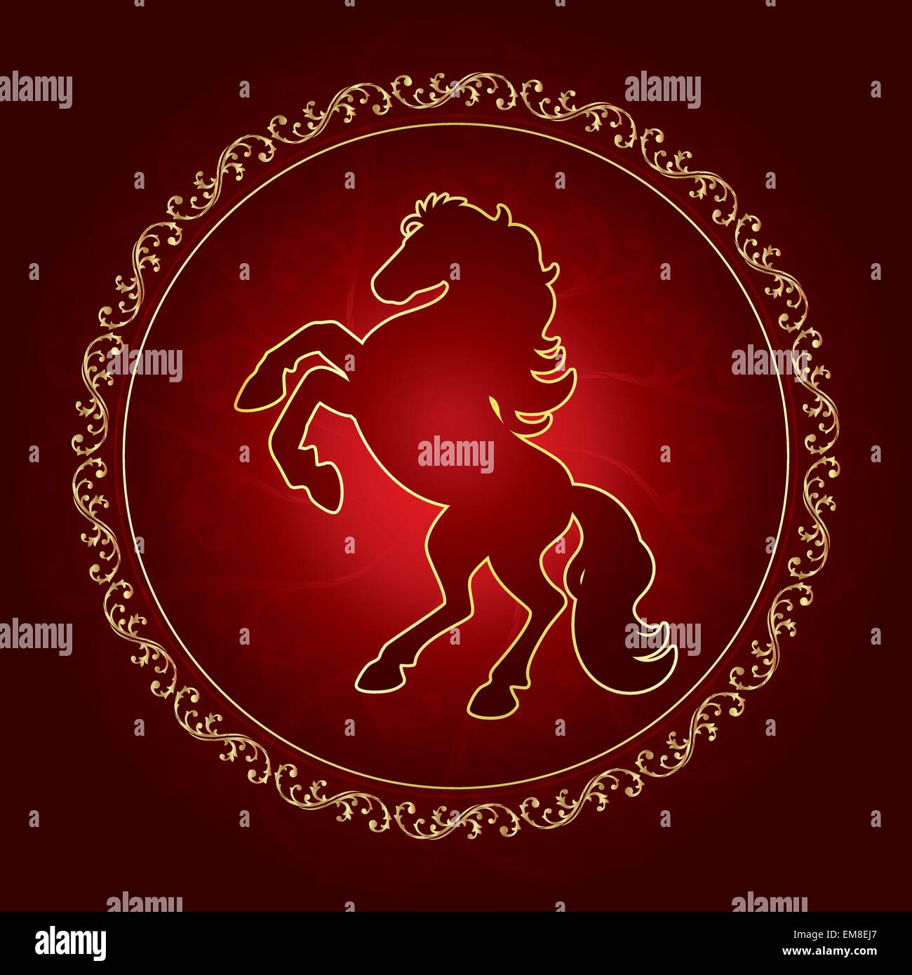 Horse silhouette on vintage floral background Stock Vector