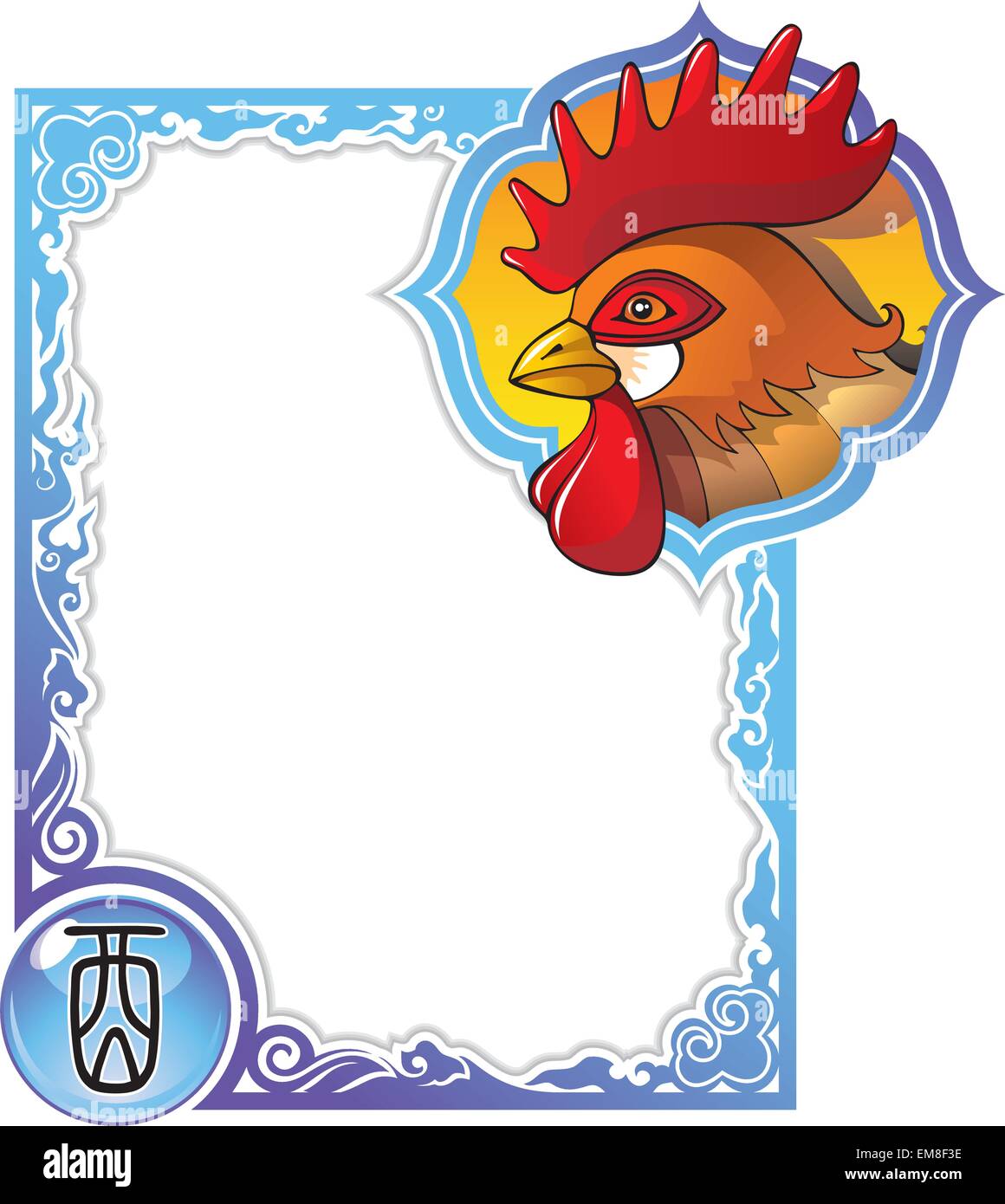 Chinese horoscope frame series: Rooster Stock Vector