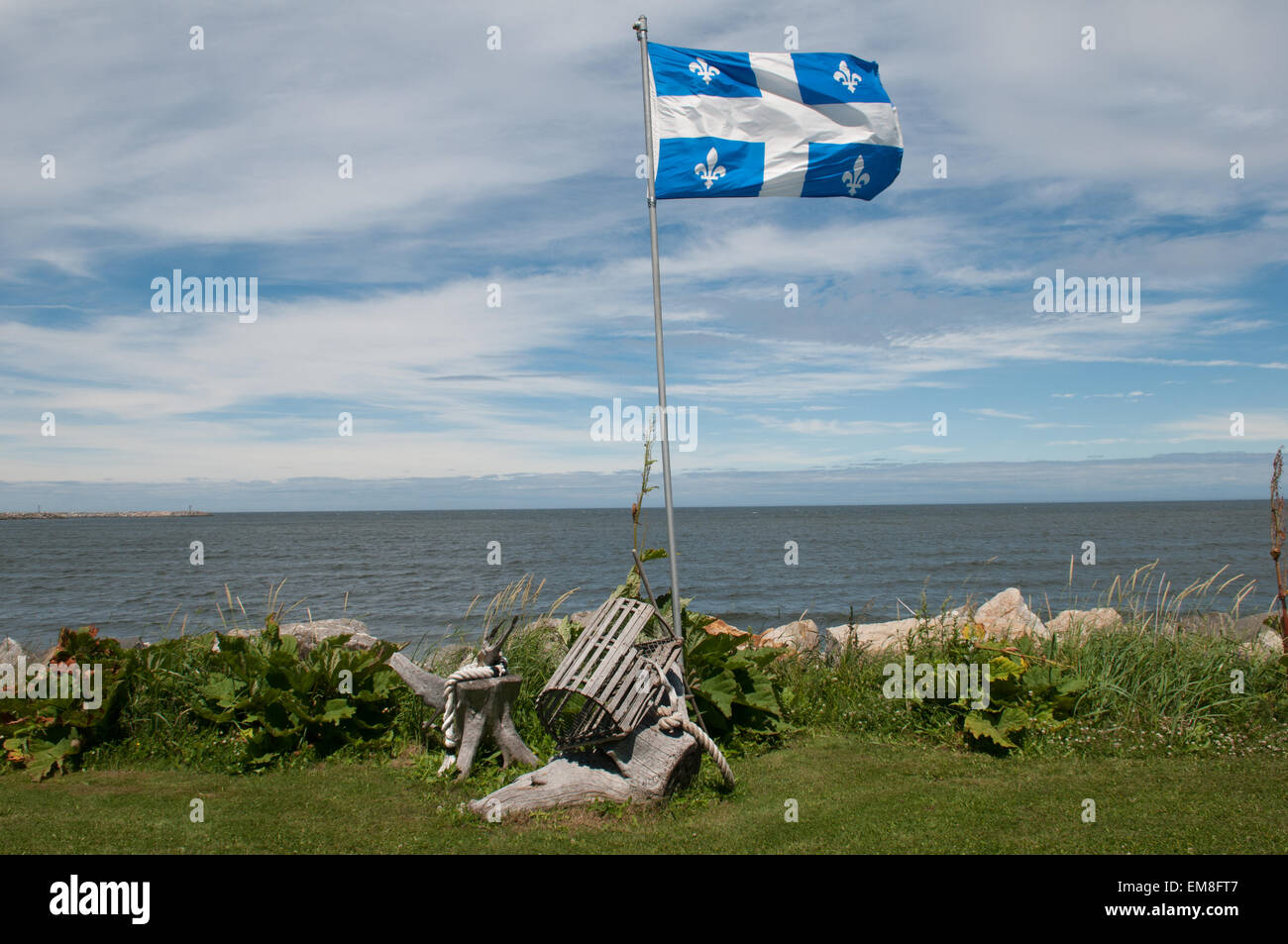 Flag of the province of Quebec Canada in Matane Stock Photo
