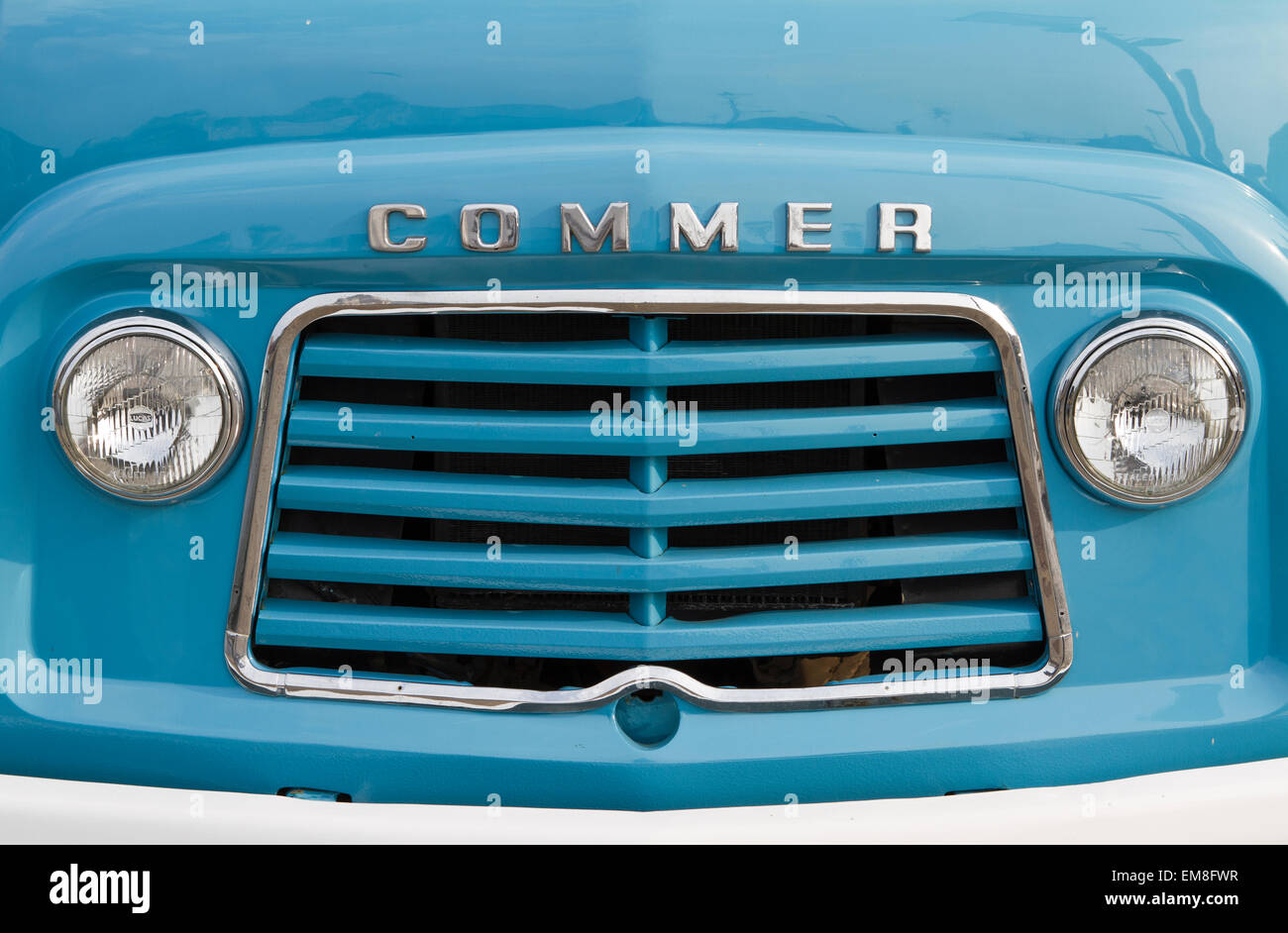 Front grill of a classic blue Commer Ice Cream van. Stock Photo