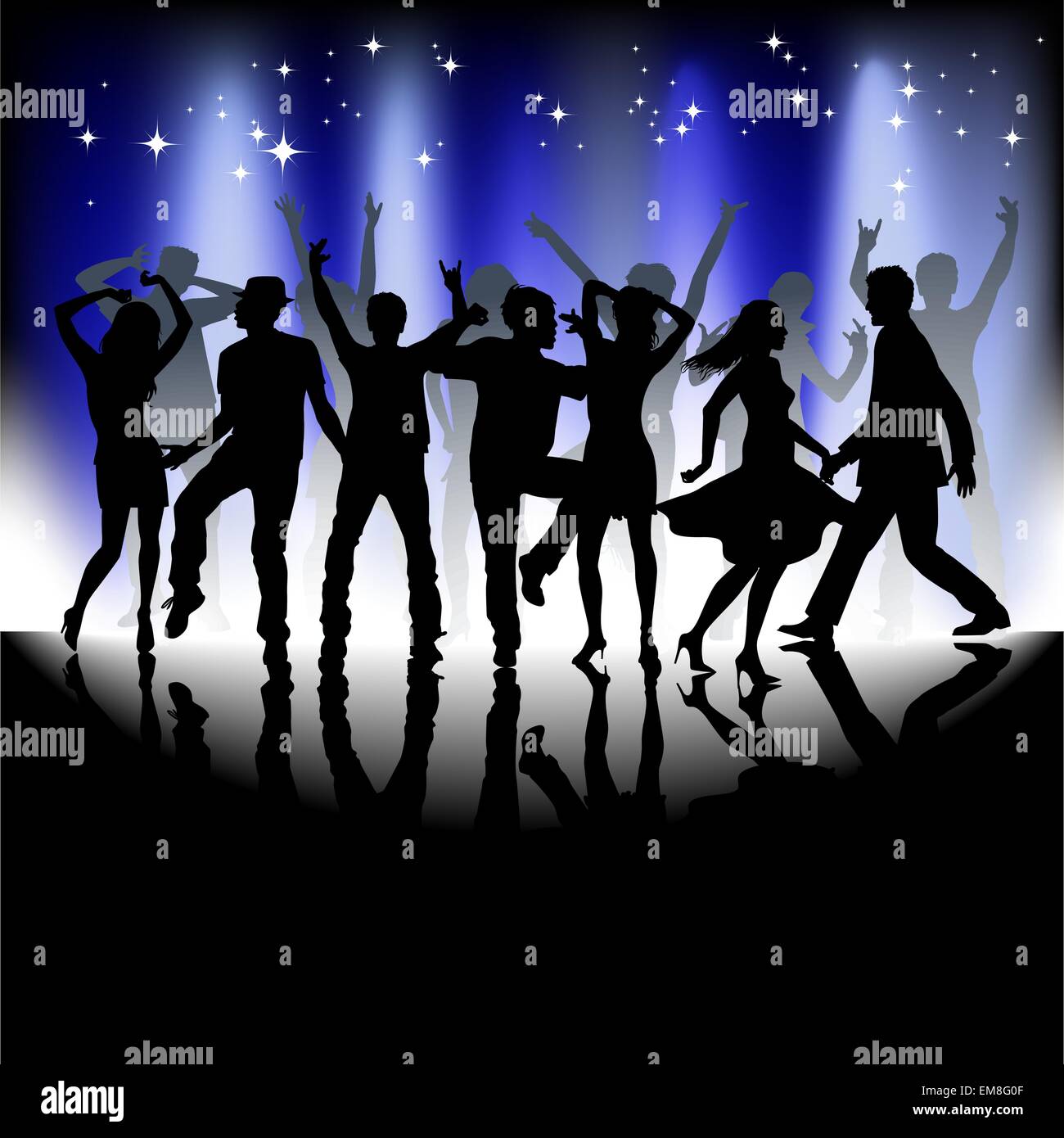 A group of people having a good time in disco. Crowd infront of Stock Vector