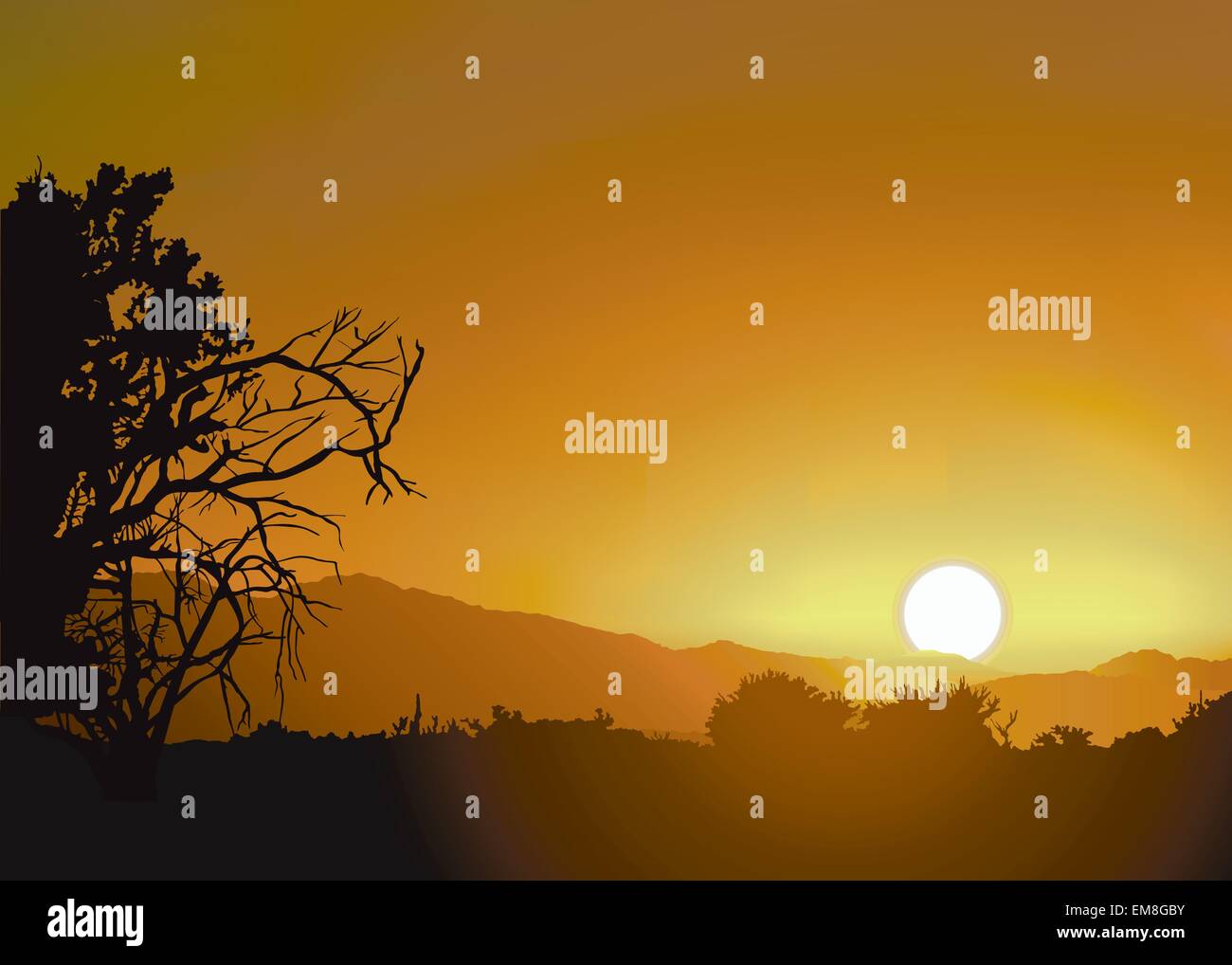Sunset And Wilderness Stock Vector