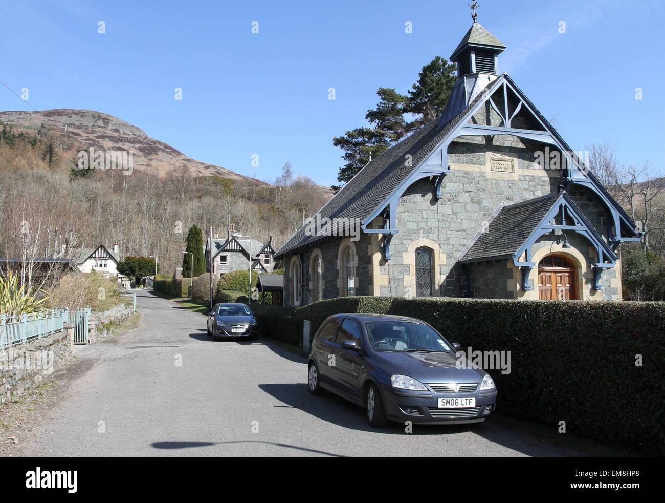 Exterior of Dundurn Parish church St Fillans Scotland April 2015 Stock