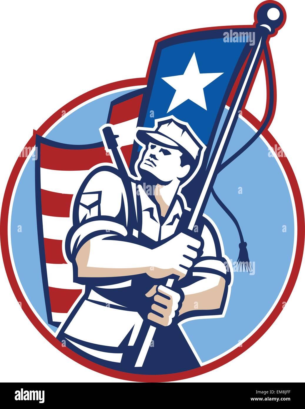 American Patriot Serviceman Soldier Flag Retro Stock Vector