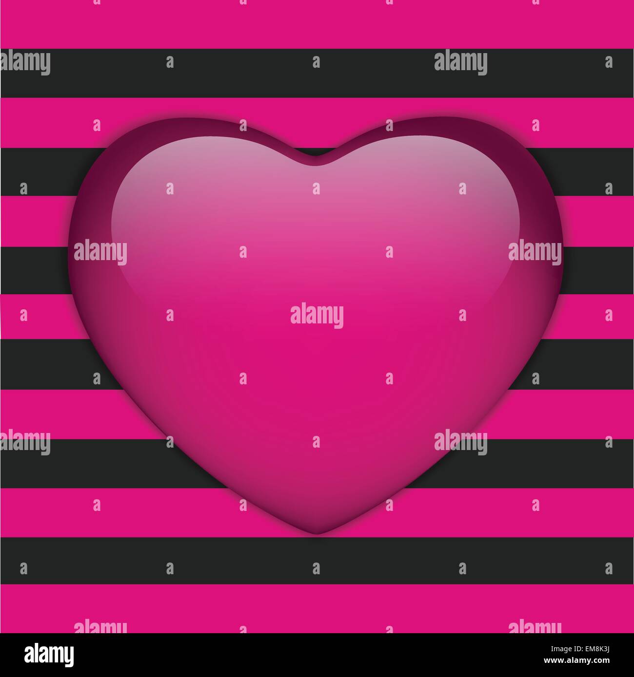Glossy Emo Heart. Pink and Black Stripes Stock Vector
