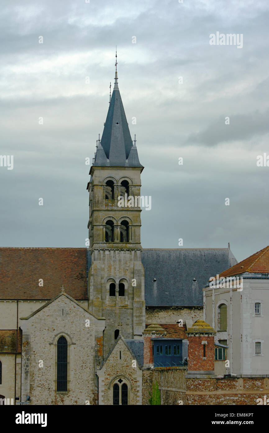 Romanesque church tower in Melun, France Stock Photo