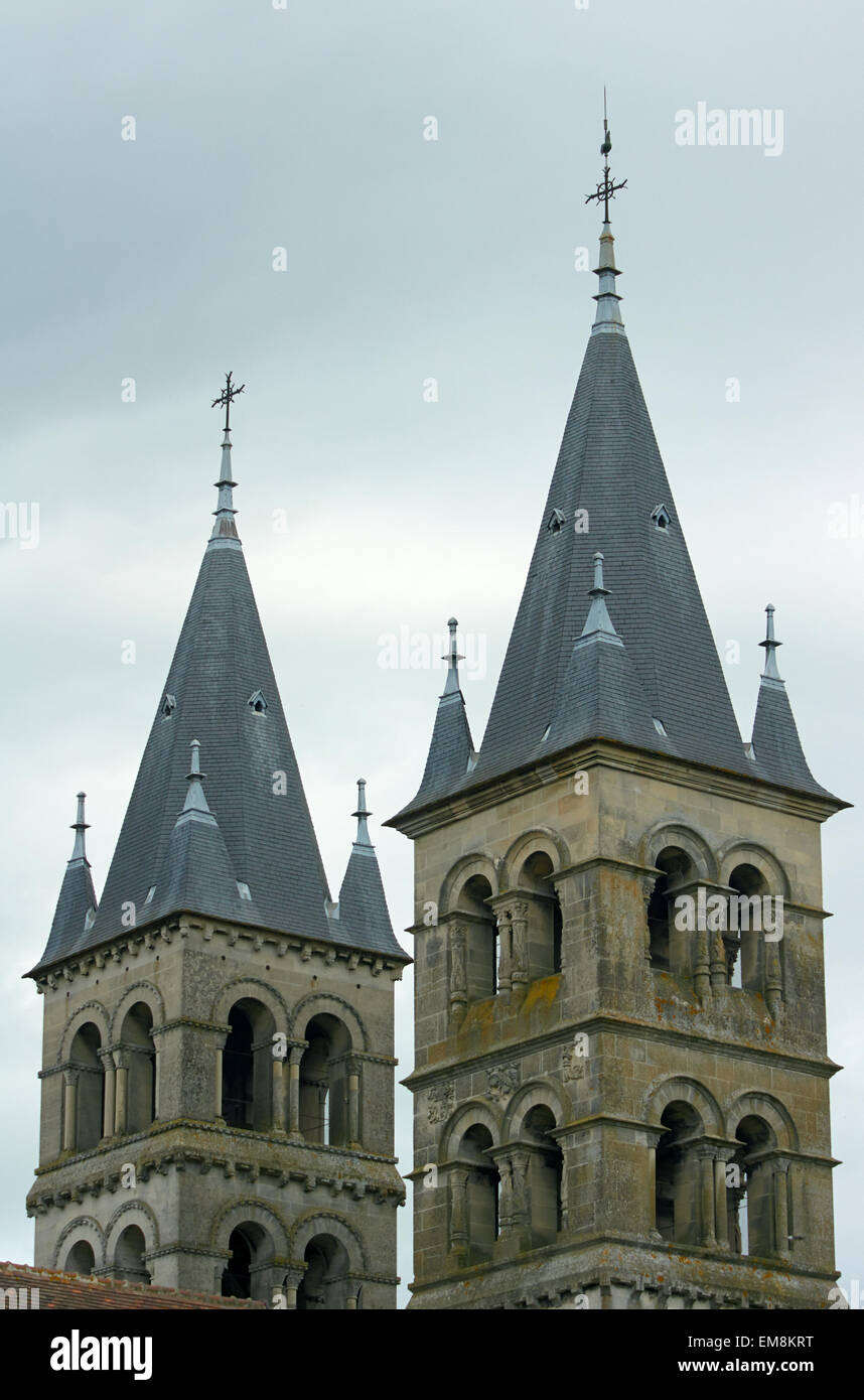 Romanesque church towers in Melun, France Stock Photo
