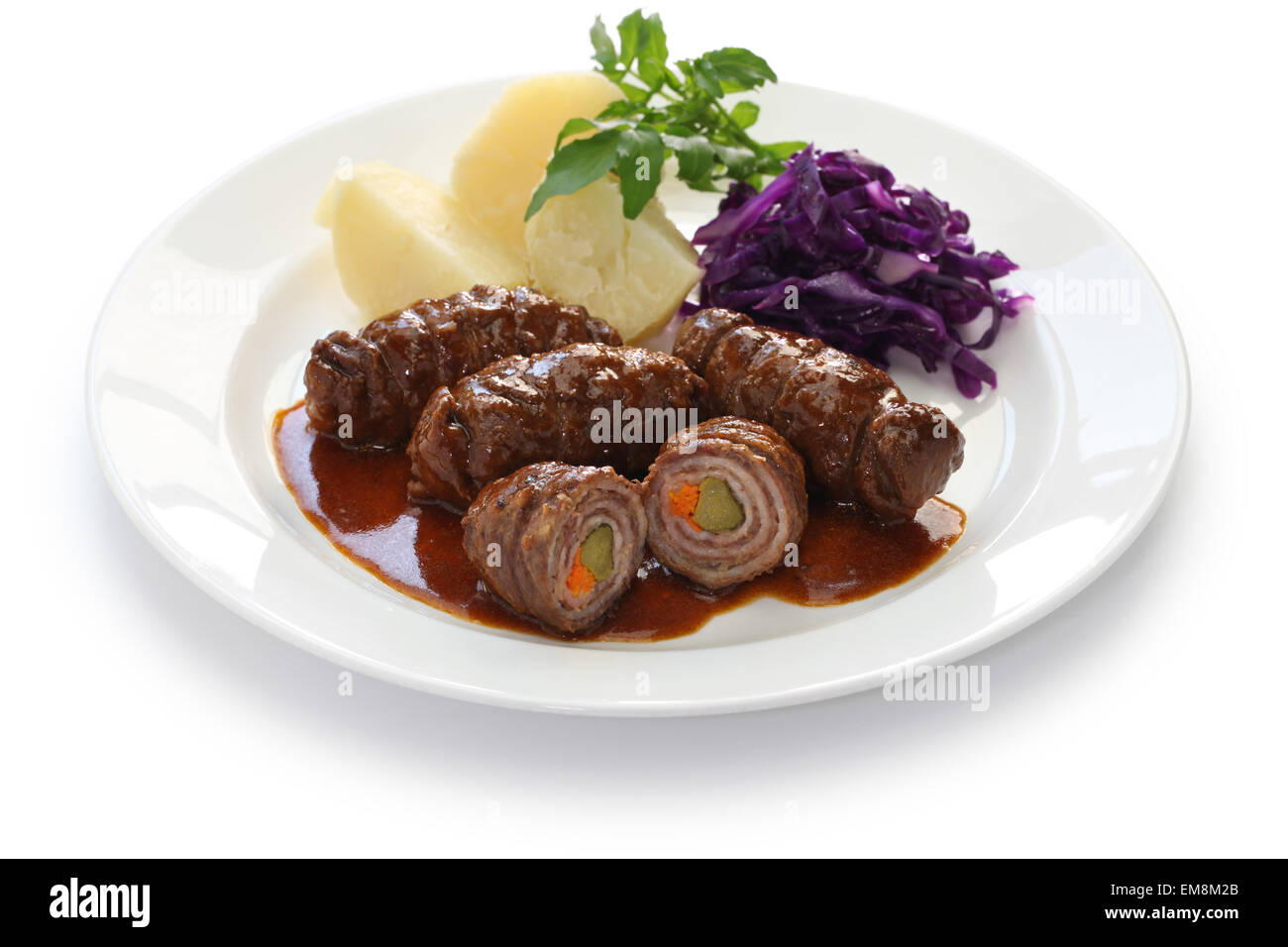 rinderrouladen, beef olive, German beef roll Stock Photo