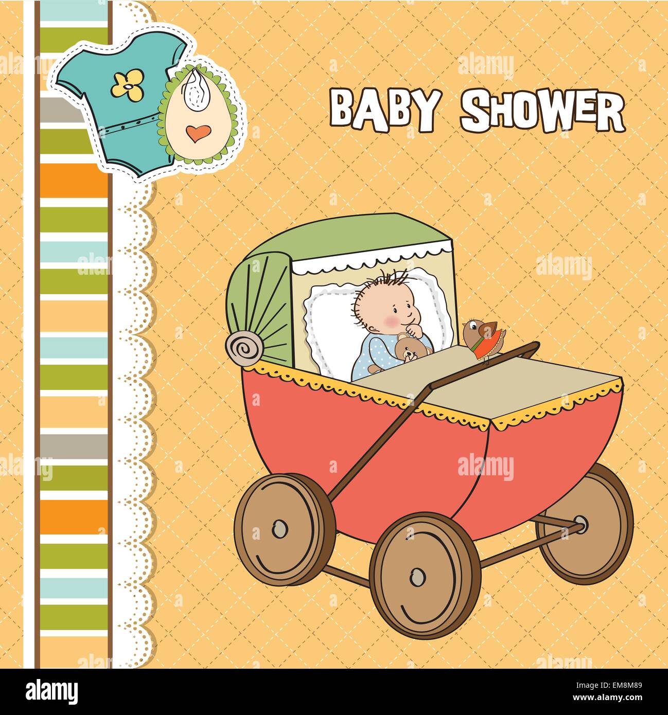 baby boy shower card with retro strolller Stock Vector Image & Art - Alamy