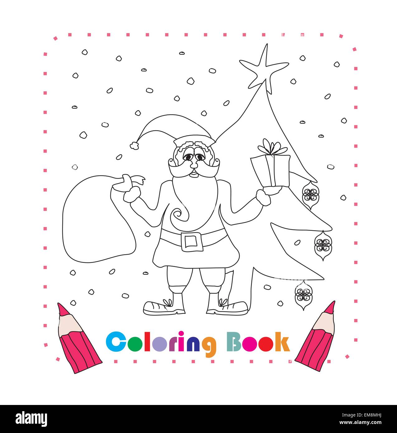 funny Santa Claus Christmas Character, coloring book Stock Vector