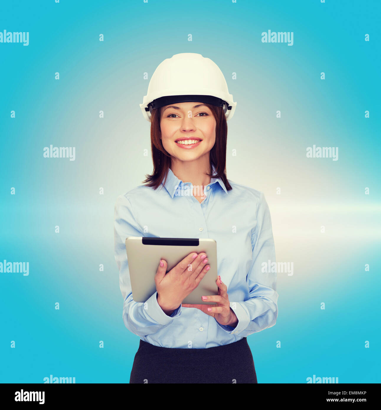 young smiling businesswoman in white helmet Stock Photo - Alamy