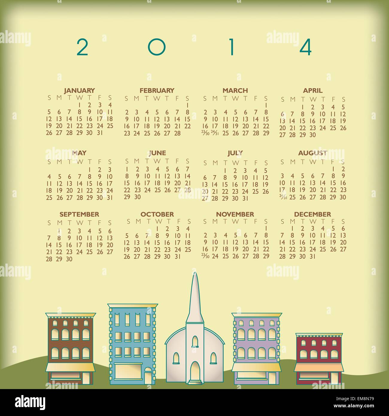 2014 Creative Small Town Calendar Stock Vector