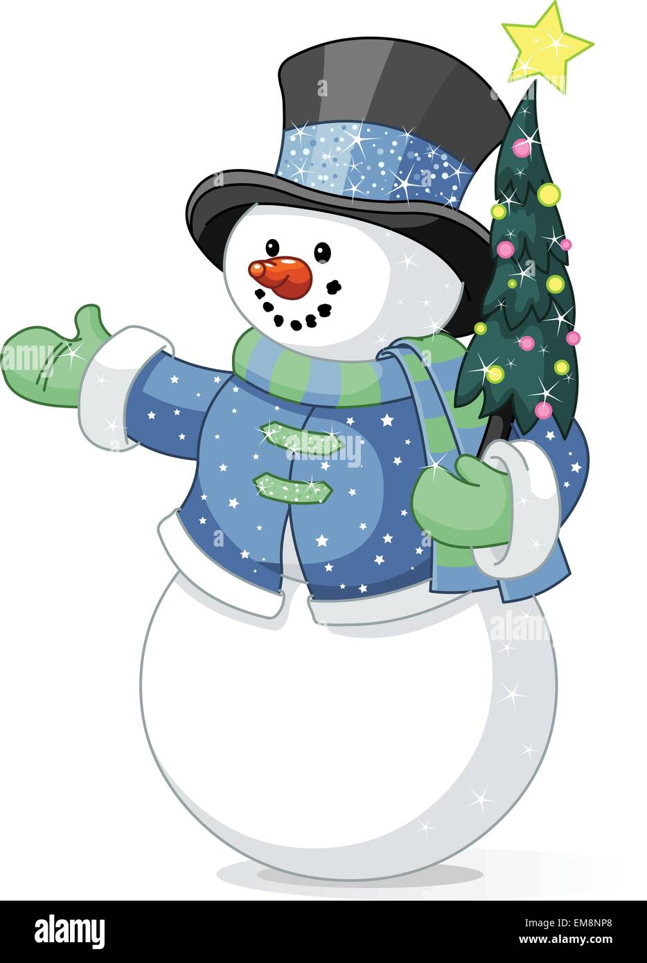 Snowman with Christmas tree Stock Vector