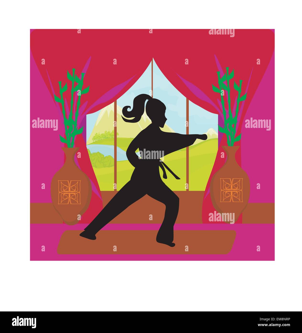 young woman training karate Stock Vector
